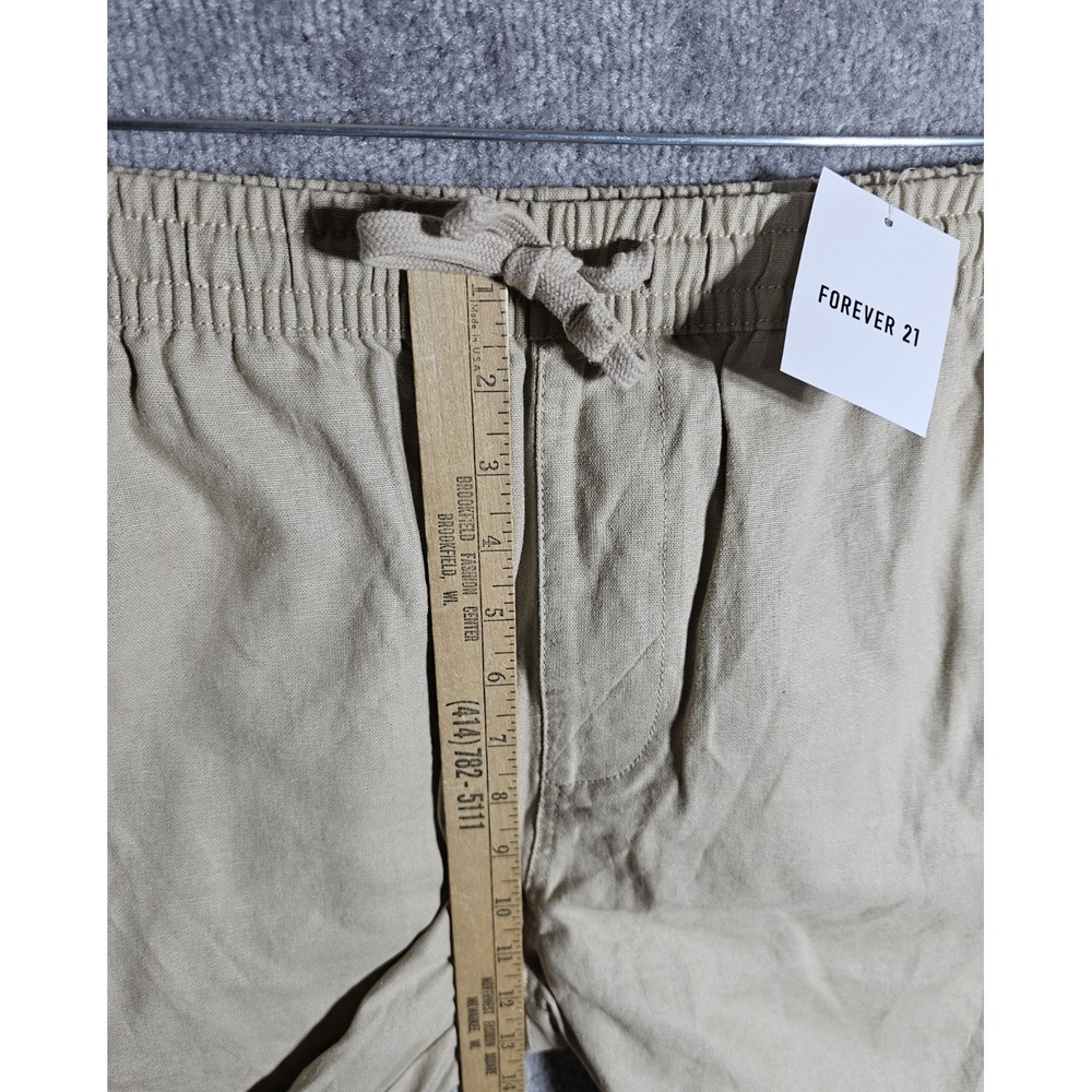 Forever 21 Linen Blend Shorts Mens Sz Medium Taupe Khaki Drawstring Pockets New - Picture 9 of 10